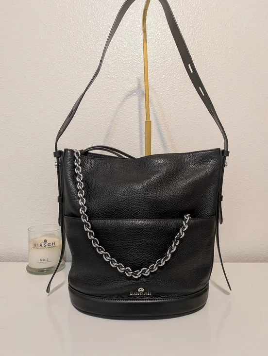 Michael Kors Black Chain Leather Bucket Bag EUC - Picture 9 of 9